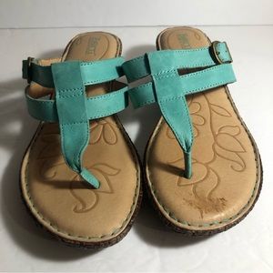 Born Sandals Teal Leather Strapped Sandals with Adjustable Buckles women’s 9M